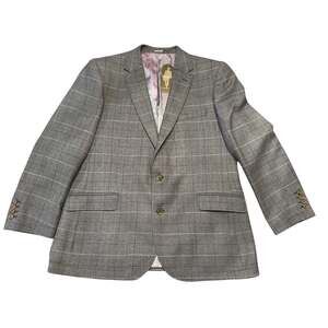 New 46S Samuel Windsor Wool Blazer Blue Windowpane Plaid Sport Coat Short NWT